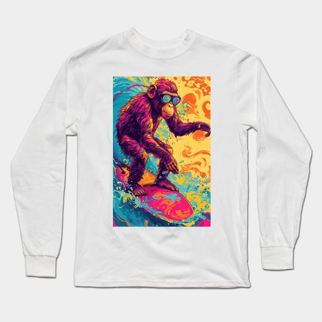 The Surfing Monkey Long Sleeve T-Shirt by TooplesArt